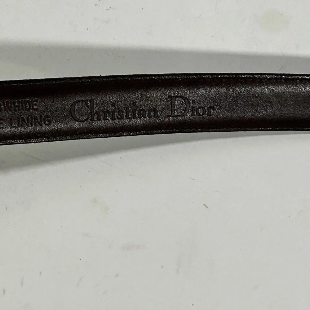 Christian Dior Brown Leather Belt Size 36 Brass Buckle Italian Aniline Cowhide